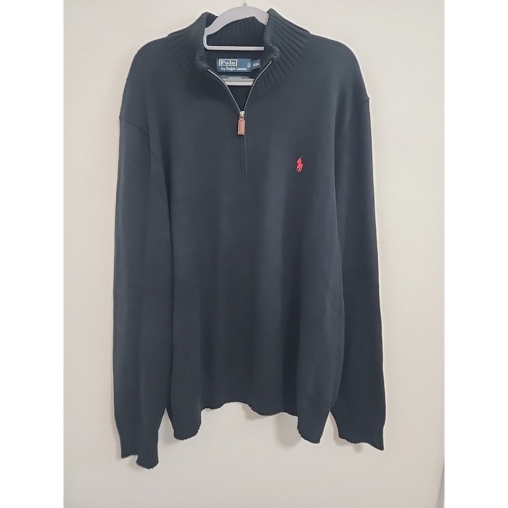 Polo Ralph‎ Lauren Mens Sweater 1/4 Zip Pullover Black XXL Knit